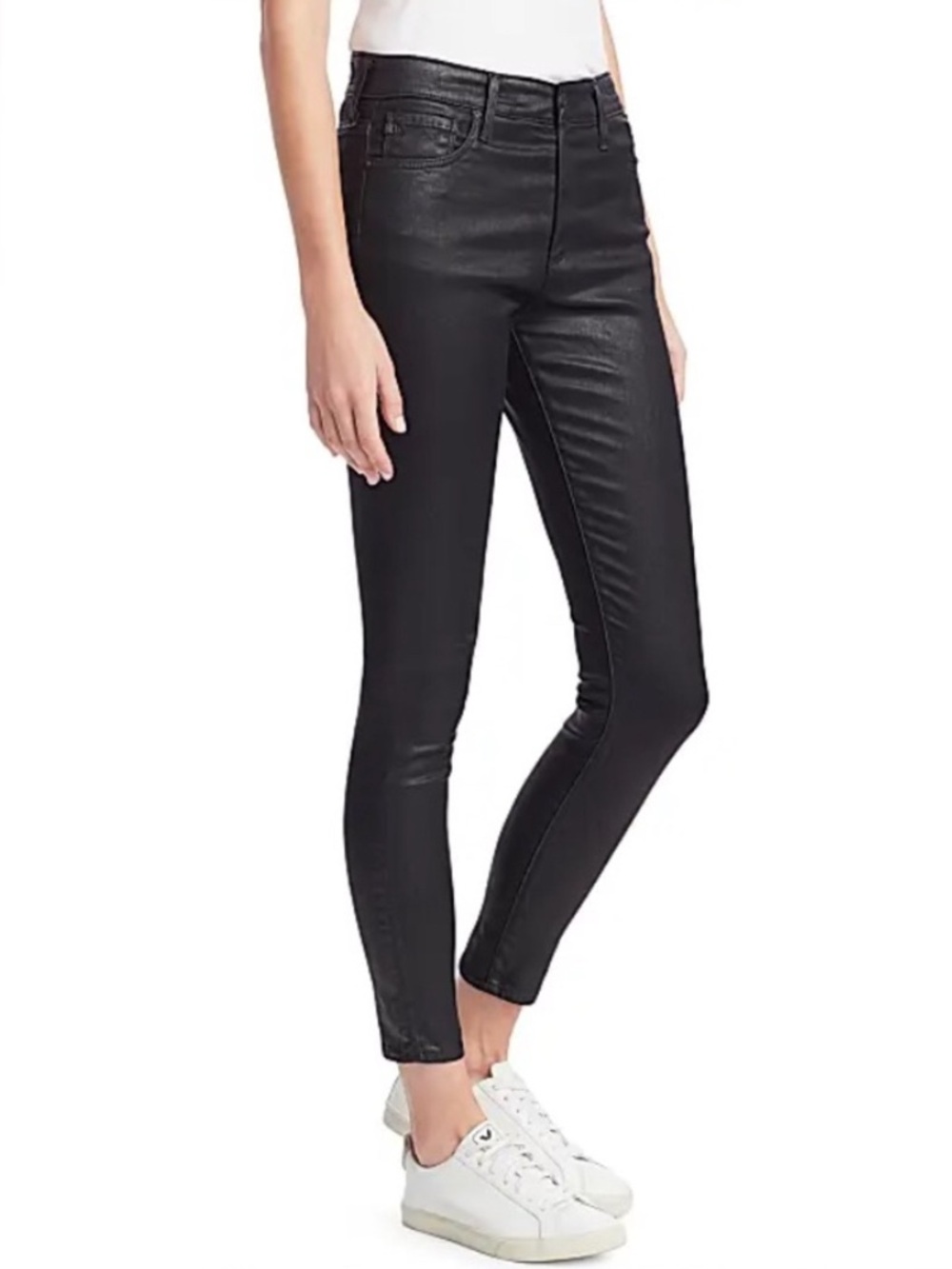 AG Jeans  Farrah High-Rise Ankle Faux Leather Skinny Pants Black Size 29